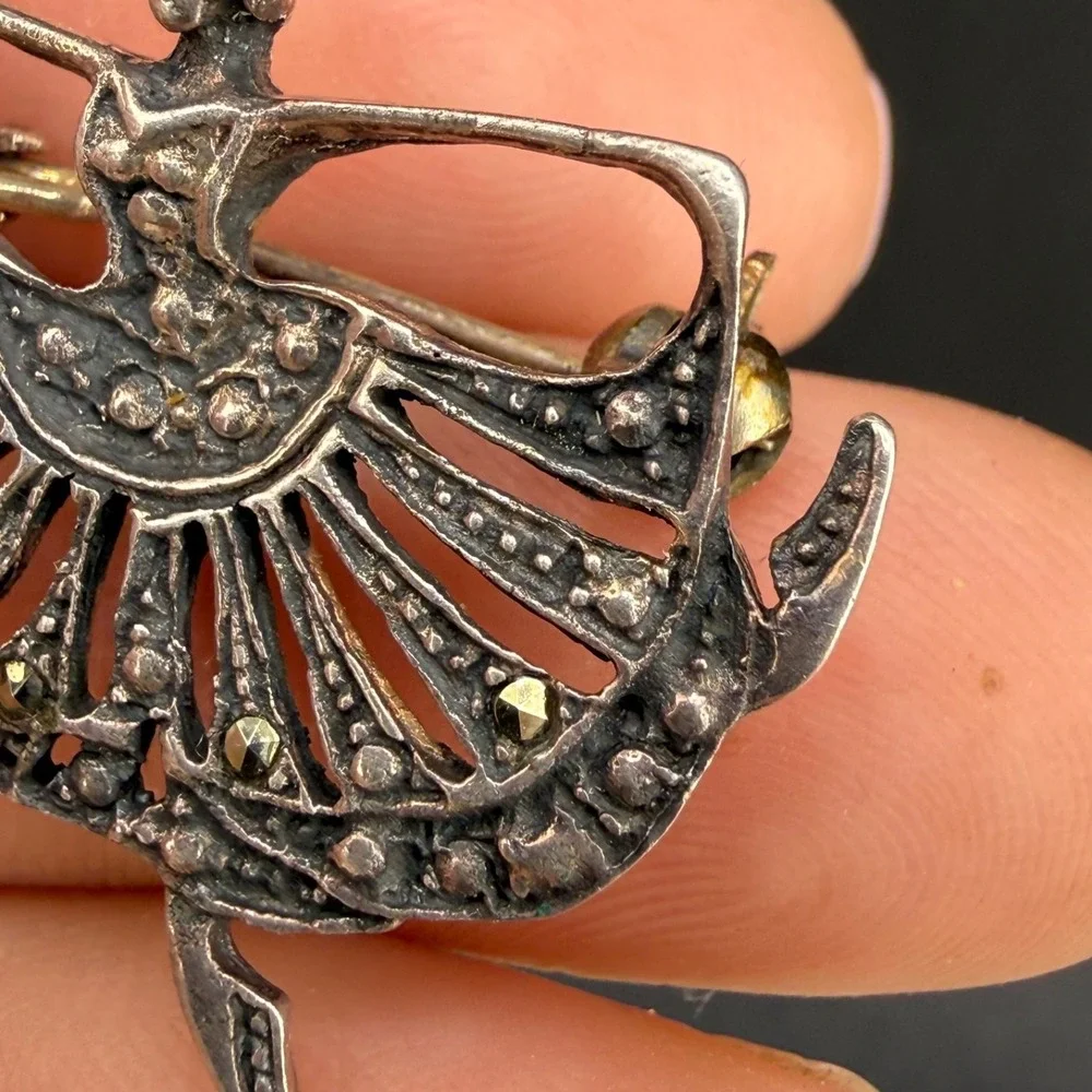 Vintage Sterling Silver Dancer Brooch Ballerina Marcasite